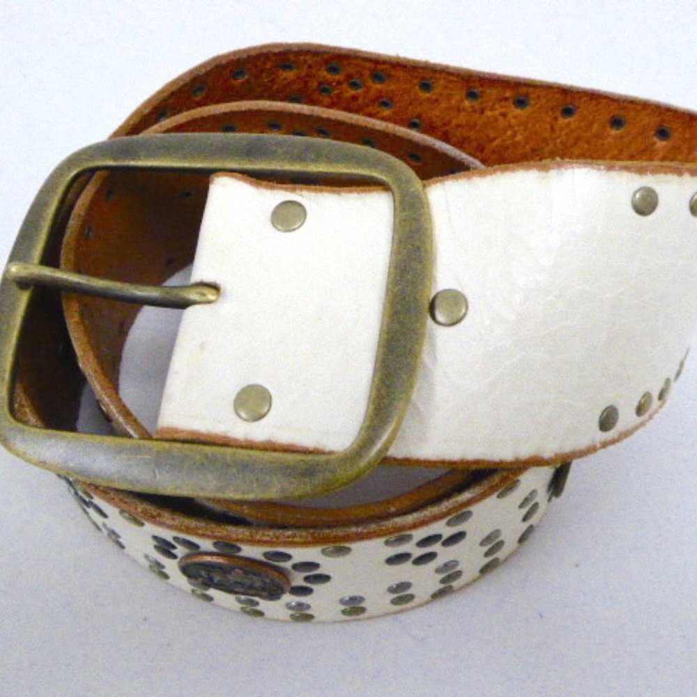 LINEA PELLE white leather coin studded belt M